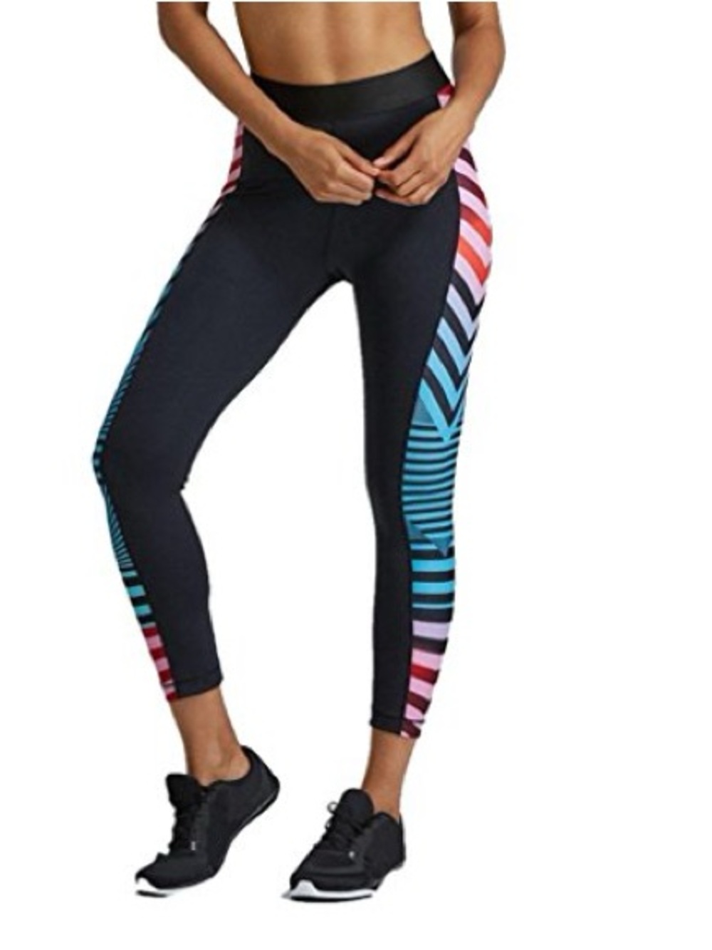 Noli Black Swim Leggings with Multicolor Chevron Side Stripes